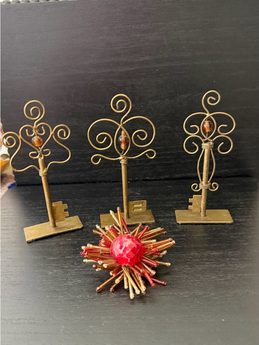 Ornate Gold Metal Key Card Holders with Red Decorative napkin ring